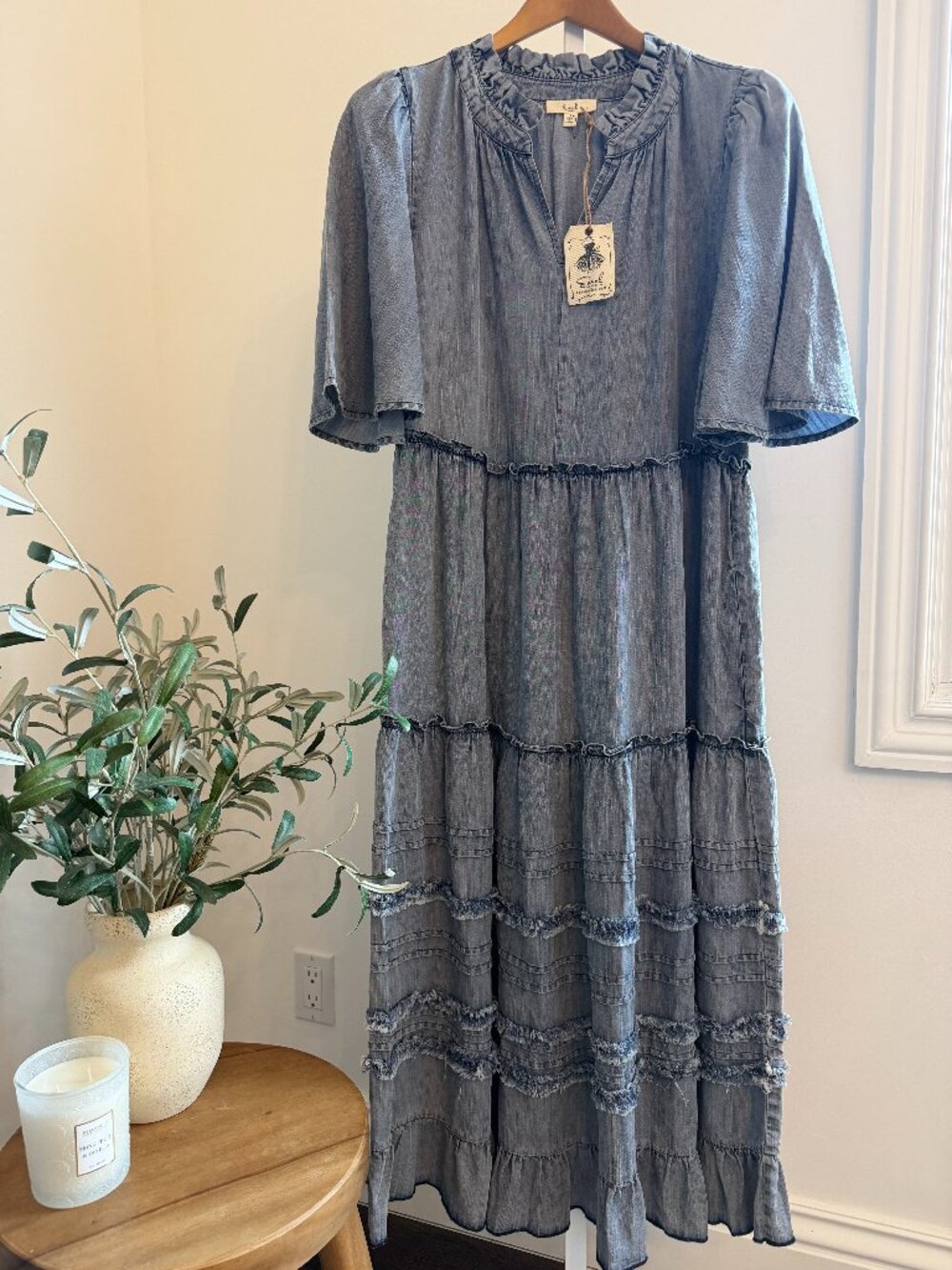 EASEL WASHED DENIM MAXI DRESS 100% TENCEL